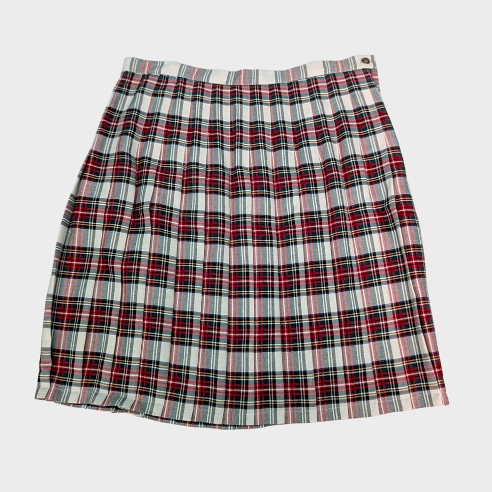 Vintage Karen Scott Plaid Skirt Womens 18 35" Midi Red White Tartan Preppy Fall